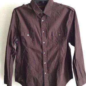 M012 Perry Ellis Dark Brown Casual Button Down Shirt